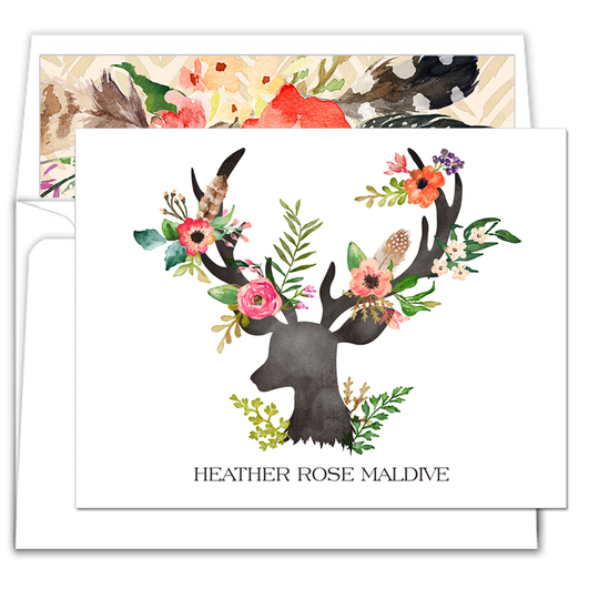 Floral Decorated Deer Folded Note Cards